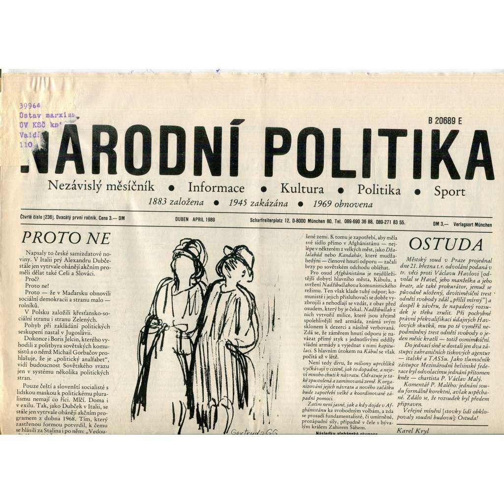 Národní politika (duben 1989) - noviny, exil