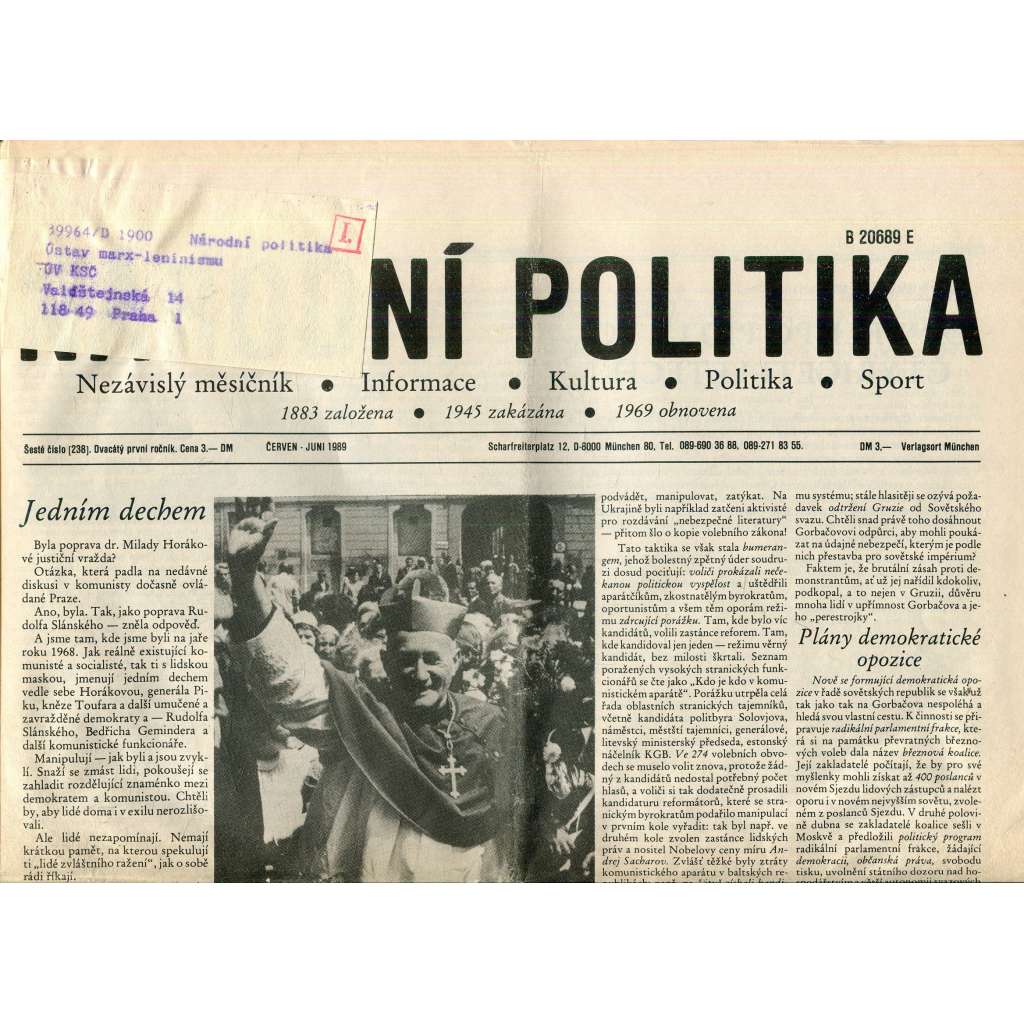 Národní politika (Červen 1989) - noviny, exil
