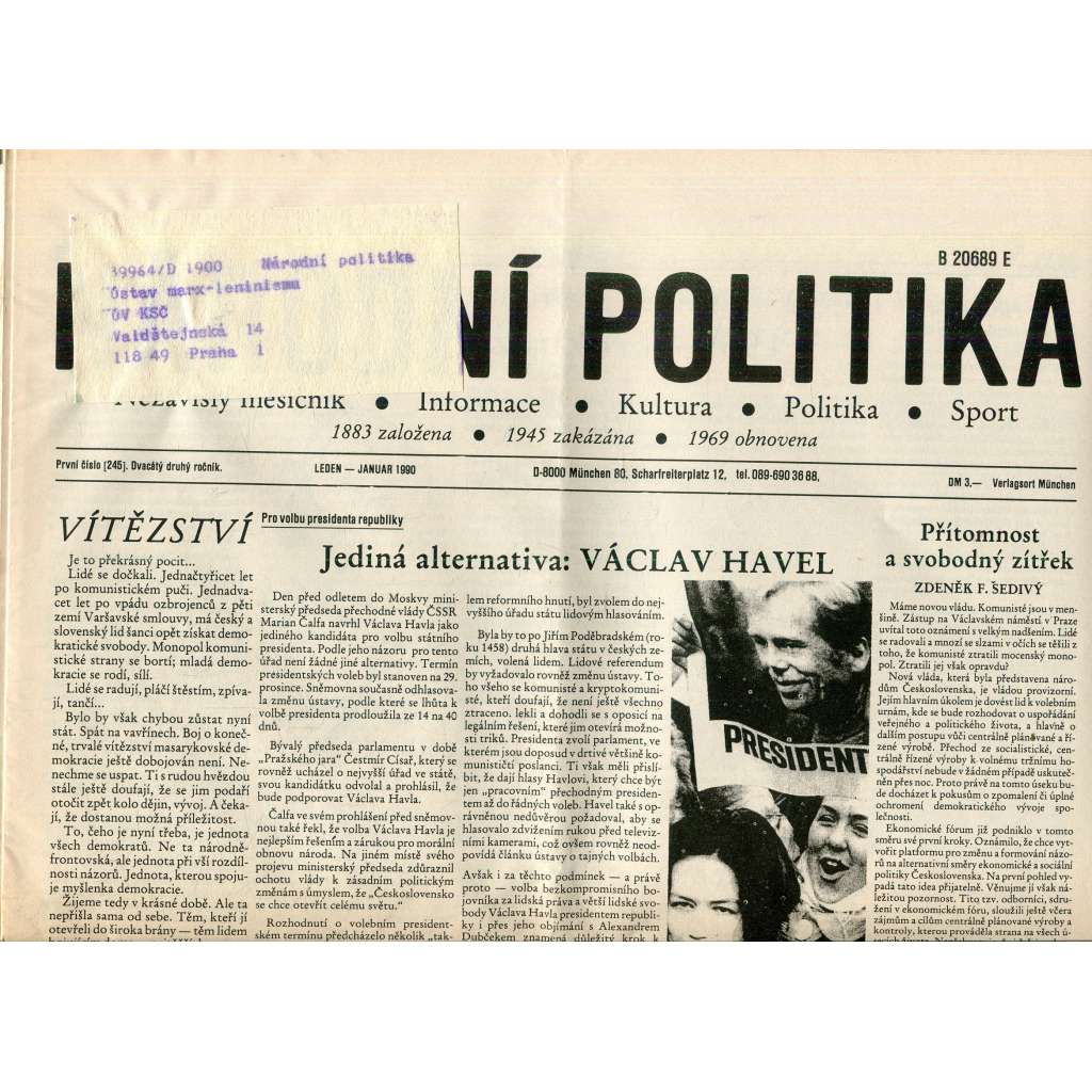 Národní politika (Leden 1990) - noviny, exil