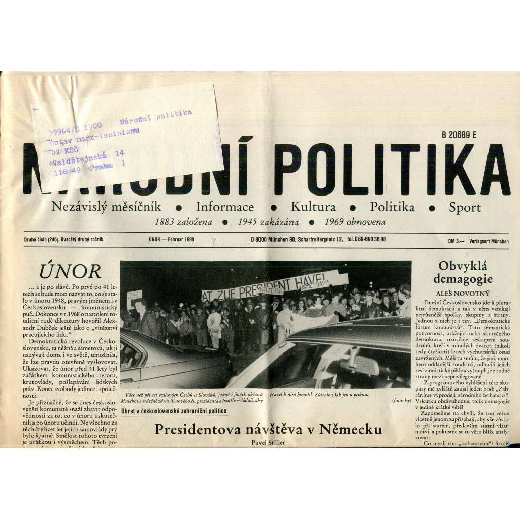 Národní politika (Únor 1990) - noviny, exil
