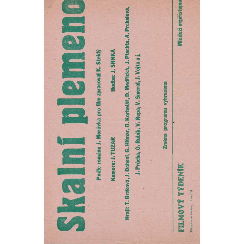 Skalní plemeno (filmový plakát, ČSSR 1944, režie Ladislav Brom, Hrají: T. Brzková, O. Korbelář)