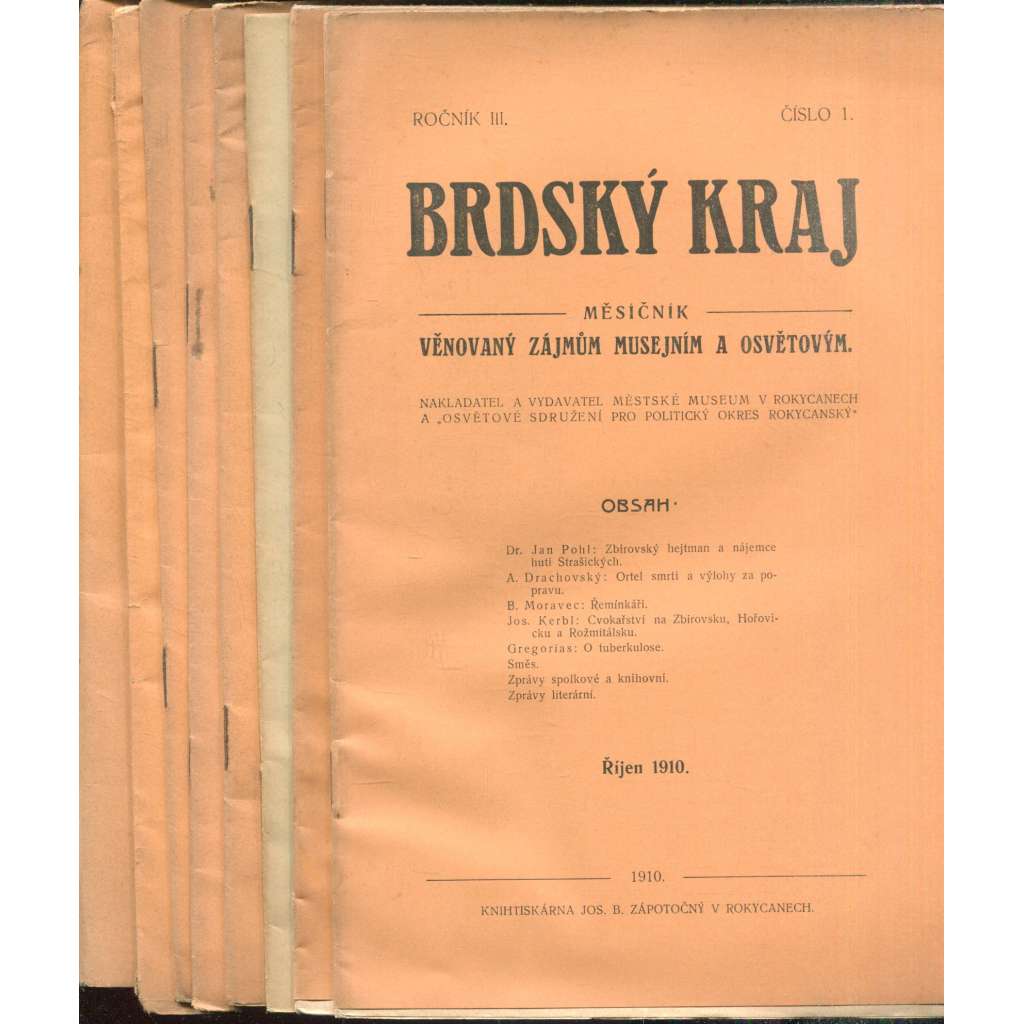 Brdský kraj, ročník III., čísla 1-10/1910-1911. Měsíčník věnovaný zájmům musejním a osvětovým (časopis, okres Rokycany, Brdy)