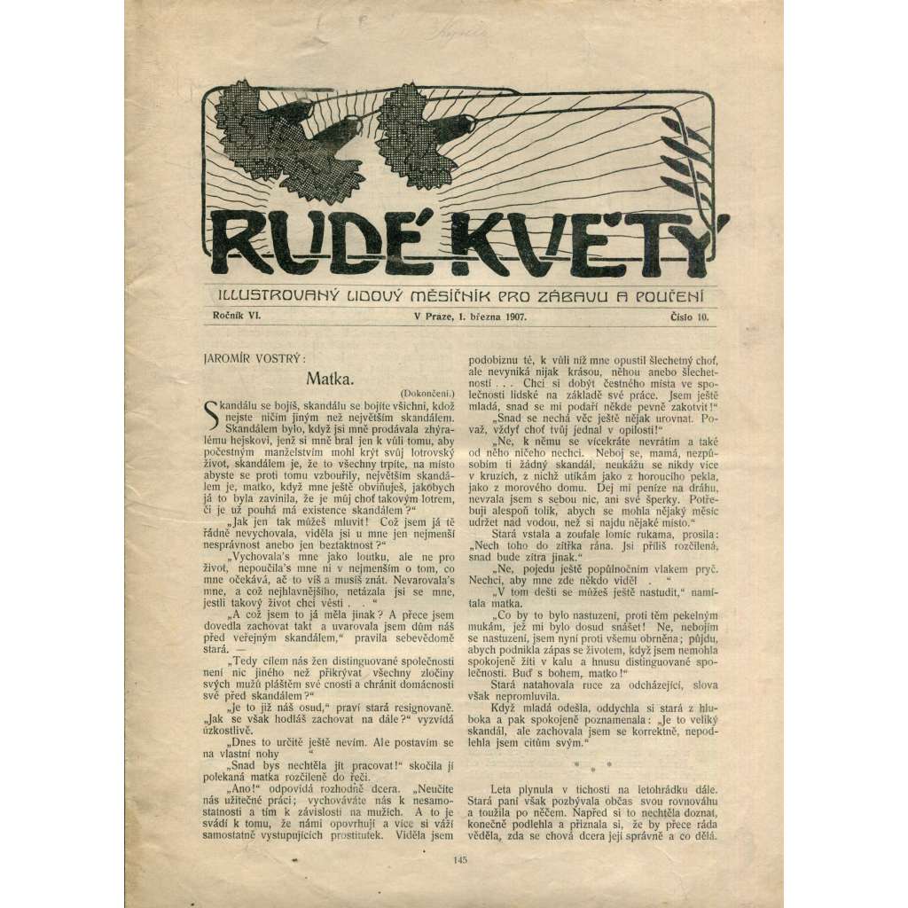 Rudé květy, ročník VI. číslo 10/1907 (Illustrovaný lidový měsíčník pro zábavu a poučení) - noviny, časopis