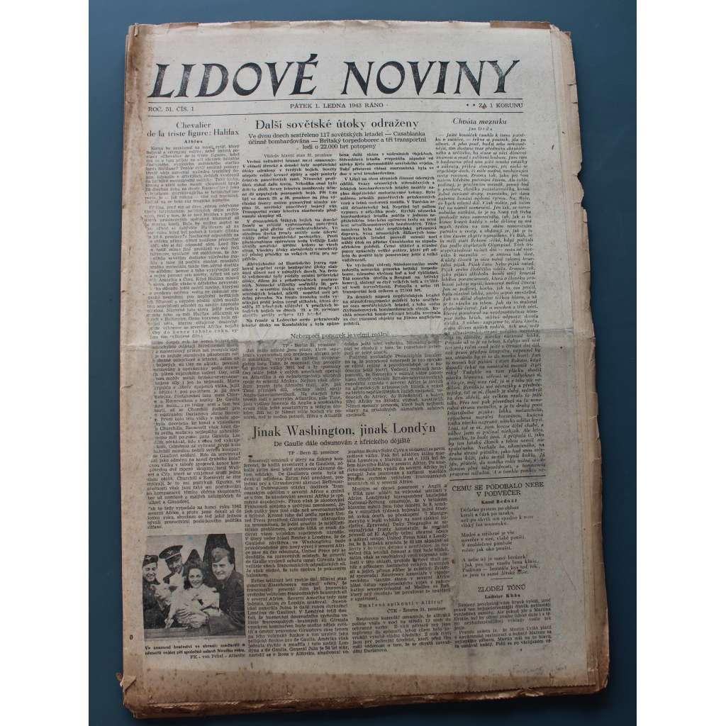 Lidové noviny 1943, roč. 51 (leden-únor) (deník, protektorát, druhá světová válka, mj. Stále prudké obrané boje, Hrdinný obraný boj u Stalingradu, Úder vojsk Osy v Tunisku, Velká řeč státního sekretáře K. H. Franka k českému národu)