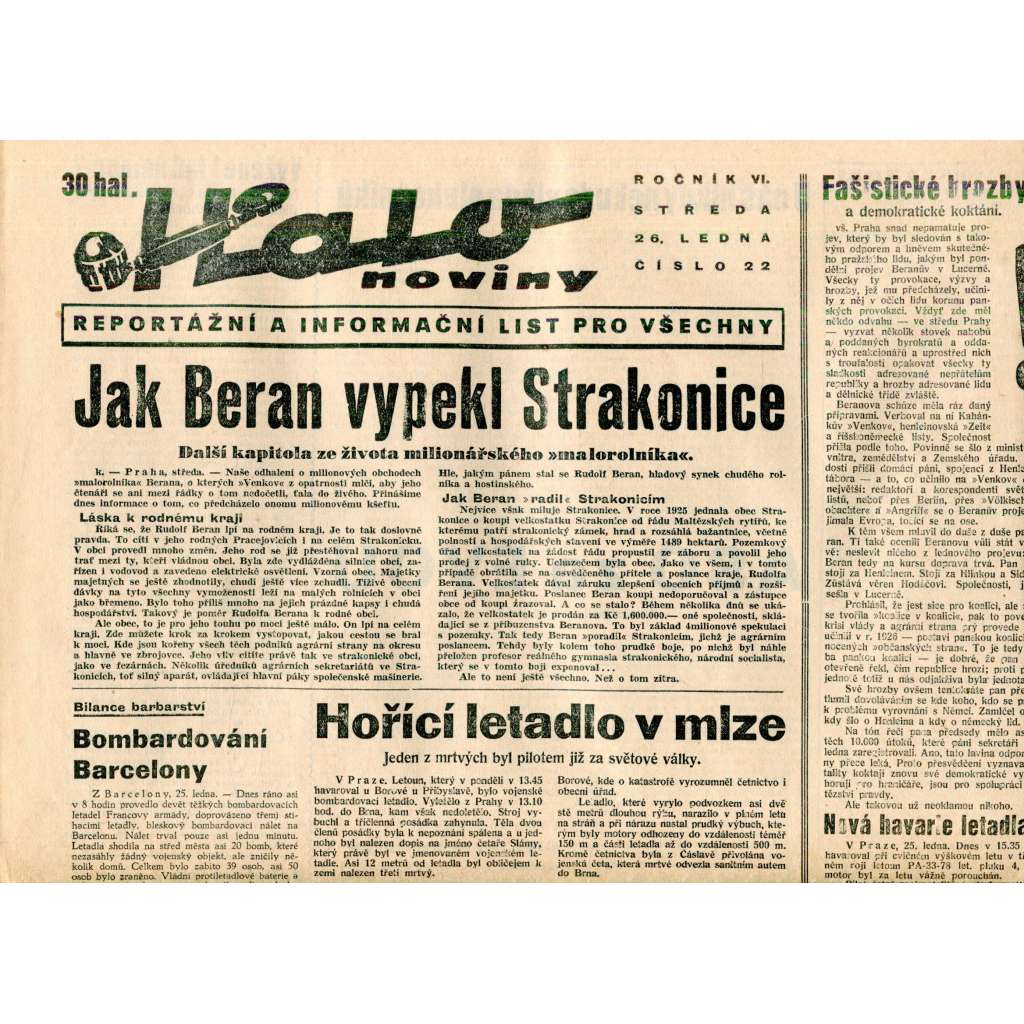 Halo noviny, ročník VI., číslo 22/1938. Reportážní a informační list pro všechny Halo noviny, ročník VI., číslo 22/1938. Reportážní a informační list pro všechny
