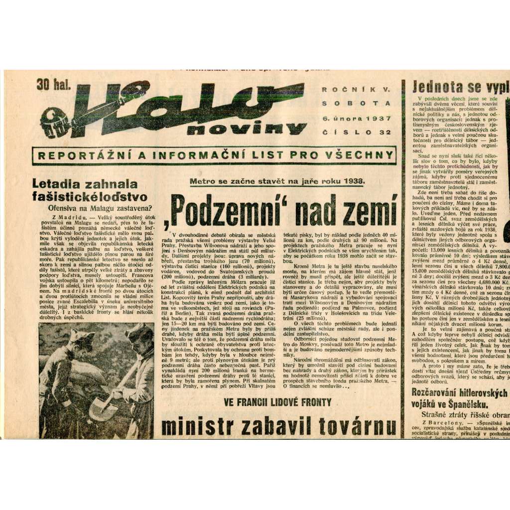 Halo noviny, ročník V., číslo 32/1937. Reportážní a informační list pro všechny Halo noviny, ročník V., číslo 32/1937. Reportážní a informační list pro všechny