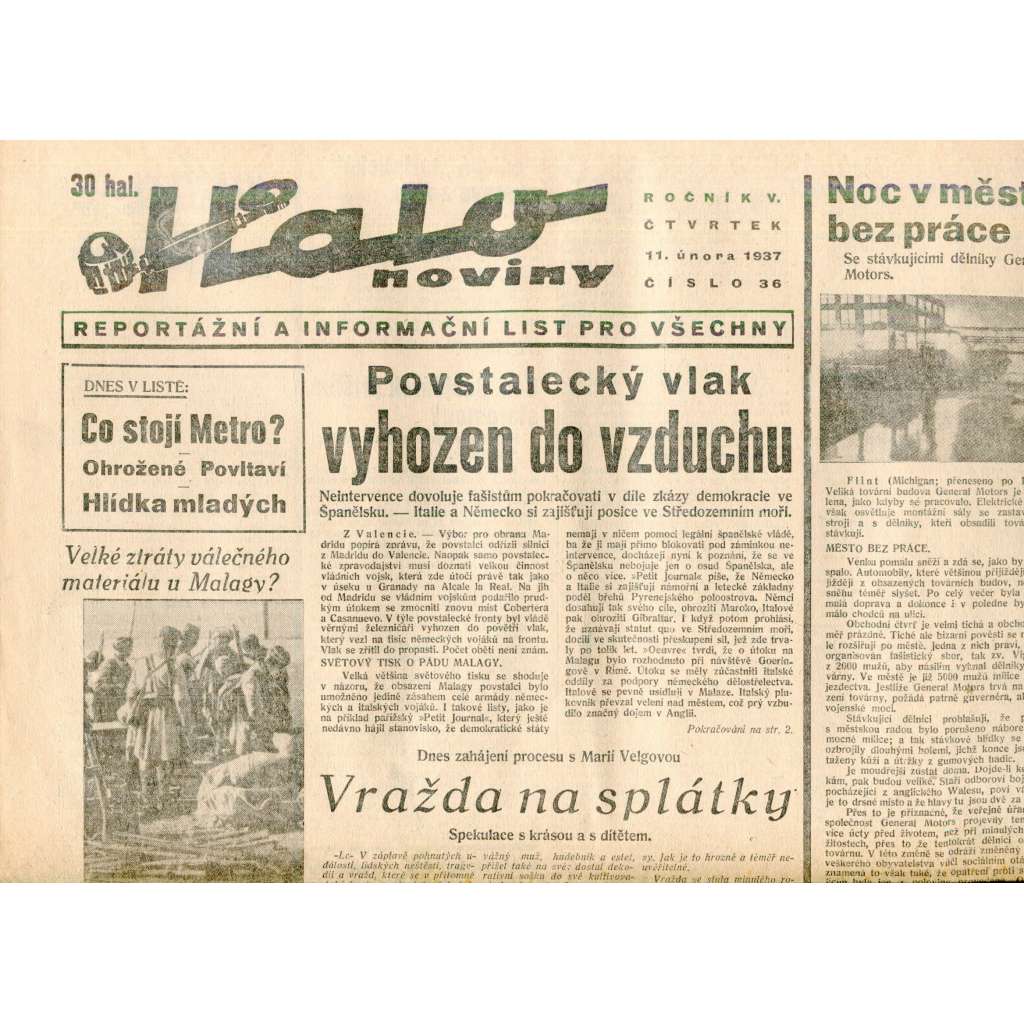 Halo noviny, ročník V., číslo 36/1937. Reportážní a informační list pro všechny Halo noviny, ročník V., číslo 36/1937. Reportážní a informační list pro všechny