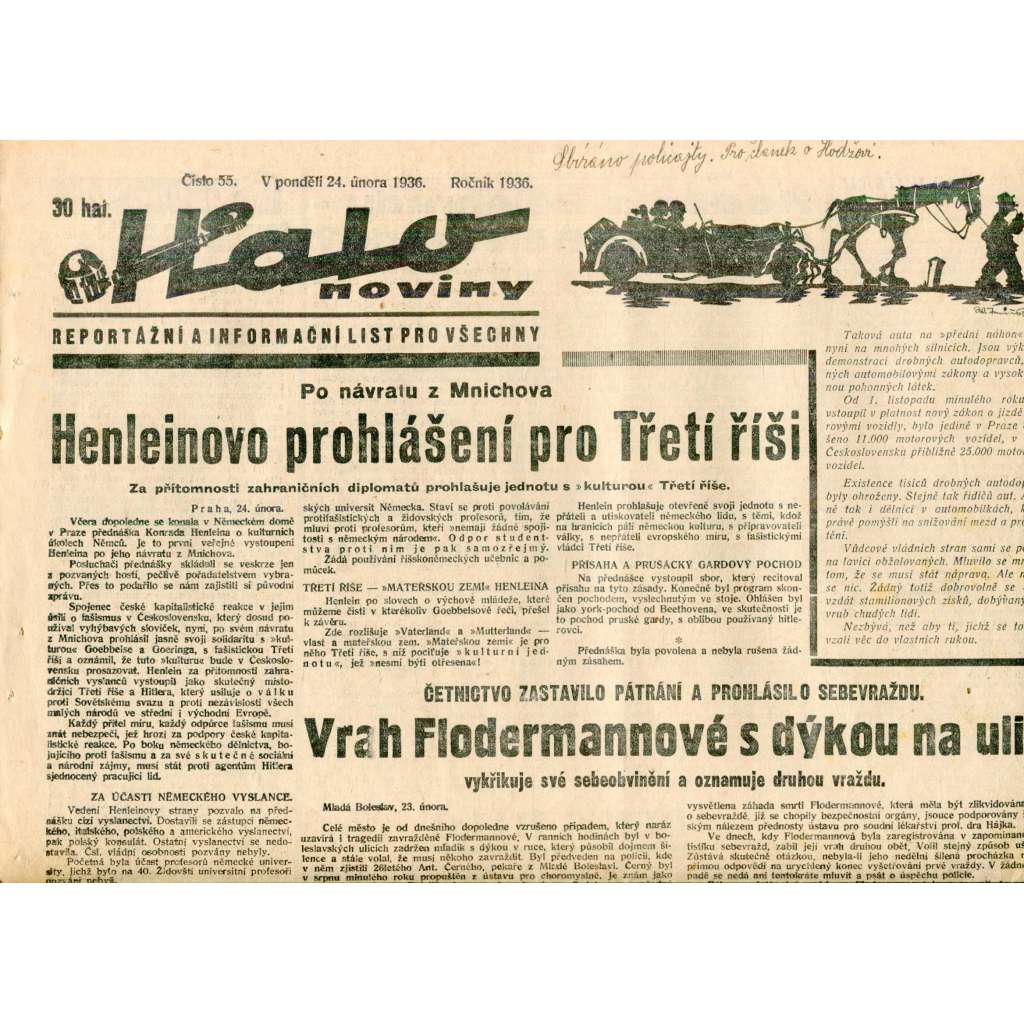 Halo noviny, číslo 55/1936. Reportážní a informační list pro všechny Halo noviny, číslo 55/1936. Reportážní a informační list pro všechny