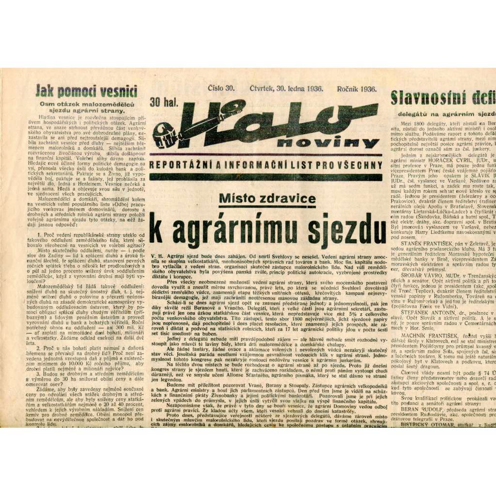Halo noviny, číslo 30/1936. Reportážní a informační list pro všechny Halo noviny, číslo 30/1936. Reportážní a informační list pro všechny