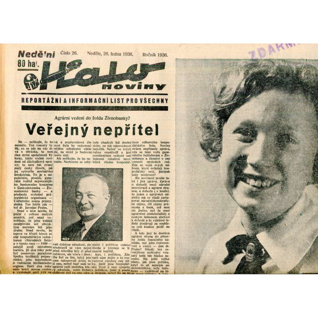 Halo noviny, číslo 26/1936. Reportážní a informační list pro všechny Halo noviny, číslo 26/1936. Reportážní a informační list pro všechny