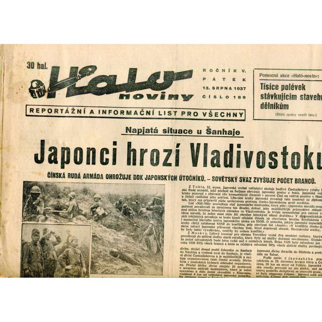 Halo noviny, ročník V., číslo 189/1937. Reportážní a informační list pro všechny Halo noviny, ročník V., číslo 189/1937. Reportážní a informační list pro všechny