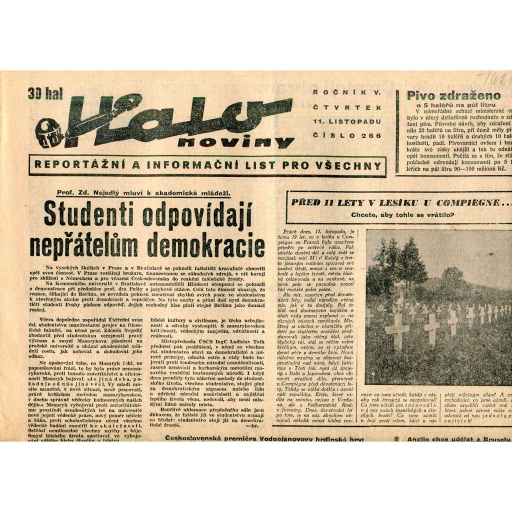 Halo noviny, ročník V., číslo 266/1937. Reportážní a informační list pro všechny Halo noviny, ročník V., číslo 266/1937. Reportážní a informační list pro všechny