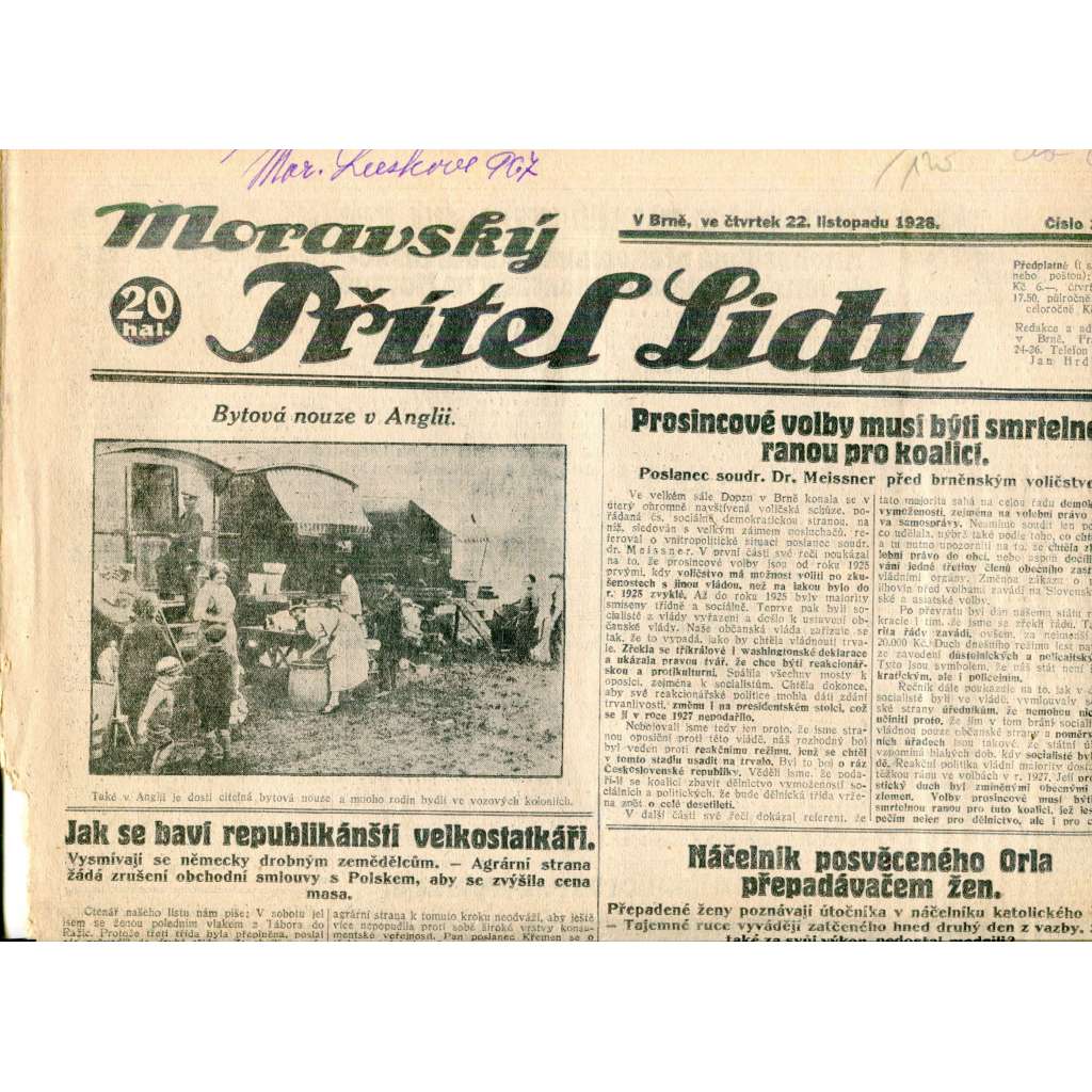 Moravský přítel lidu, číslo 271/1928 (noviny, 1. republika) - pošk.