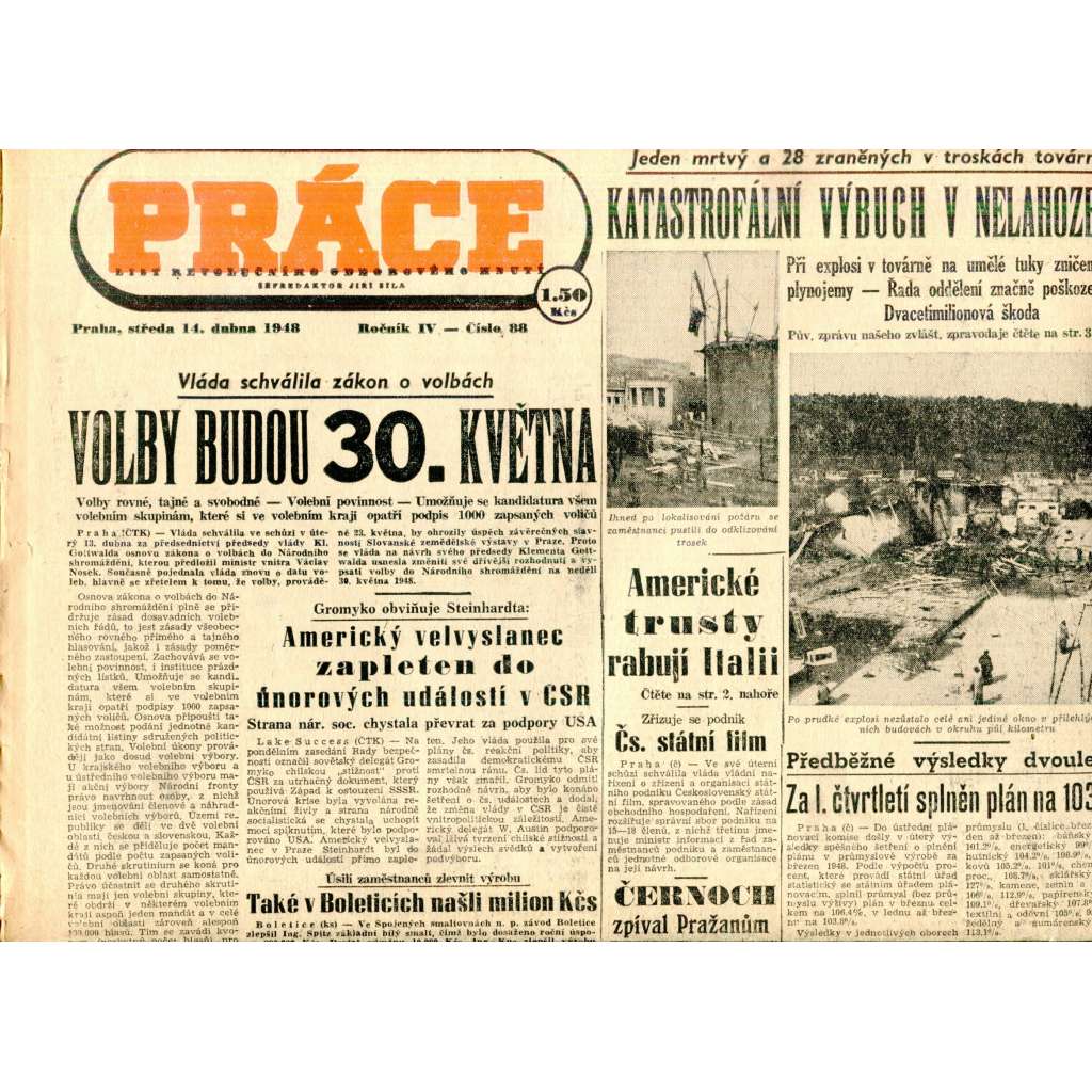 Práce. List revolučního odborového hnutí (14.4.1948) - staré noviny
