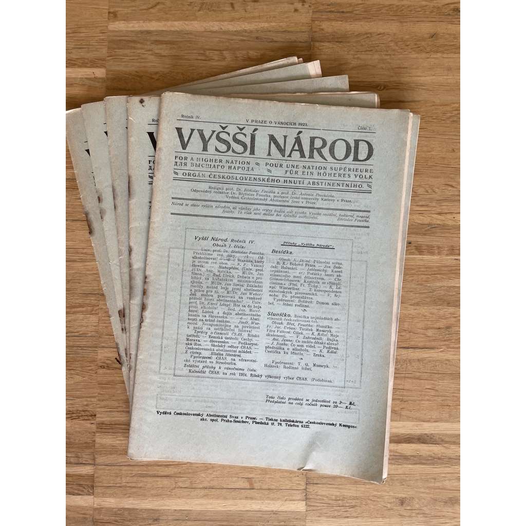 Vyšší národ, ročník IV., čísla 1-10/1923-1924 (časopis, noviny, 1. republika, abstinence, abstinenti, boj s alkoholem) Vyšší národ, ročník IV., čísla 1-10/1923-1924 (časopis, noviny, 1. republika, abstinence, abstinenti, boj s alkoholem)