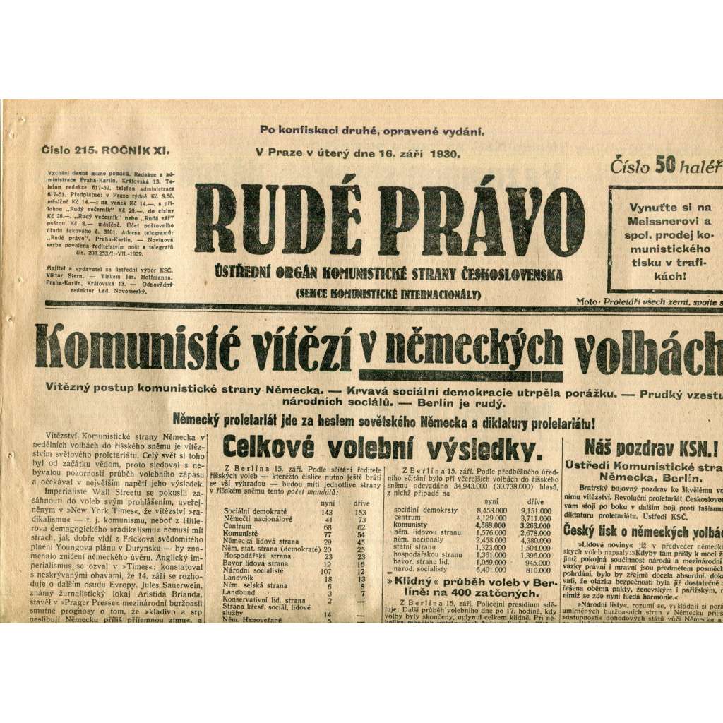 Rudé právo (16.9.1930) - staré noviny, 1. republika Rudé právo (16.9.1930) - staré noviny, 1. republika