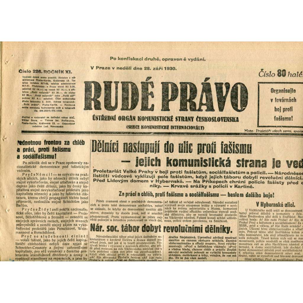 Rudé právo (28.9.1930) - staré noviny, 1. republika