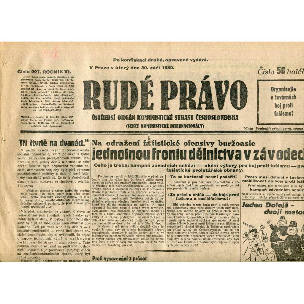 Rudé právo (30.9.1930) - staré noviny, 1. republika