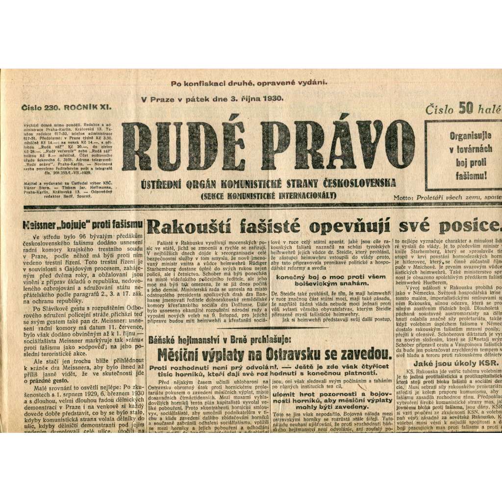 Rudé právo (3.10.1930) - staré noviny, 1. republika Rudé právo (3.10.1930) - staré noviny, 1. republika