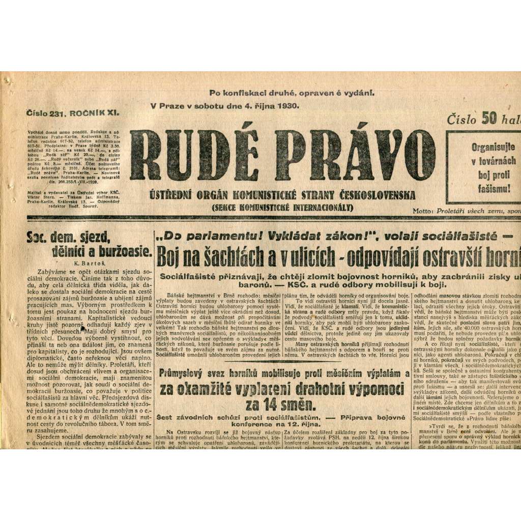 Rudé právo (4.10.1930) - staré noviny, 1. republika Rudé právo (4.10.1930) - staré noviny, 1. republika