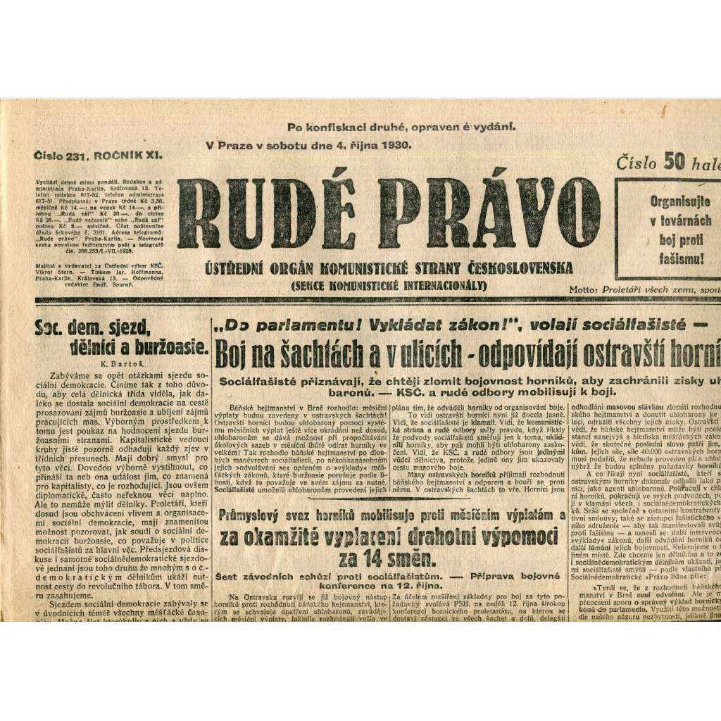 Rudé právo (4.10.1930) - staré noviny, 1. republika Rudé právo (4.10.1930) - staré noviny, 1. republika