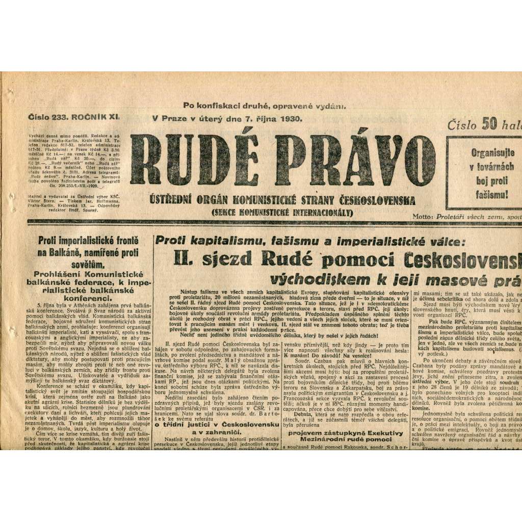 Rudé právo (7.10.1930) - staré noviny, 1. republika Rudé právo (7.10.1930) - staré noviny, 1. republika