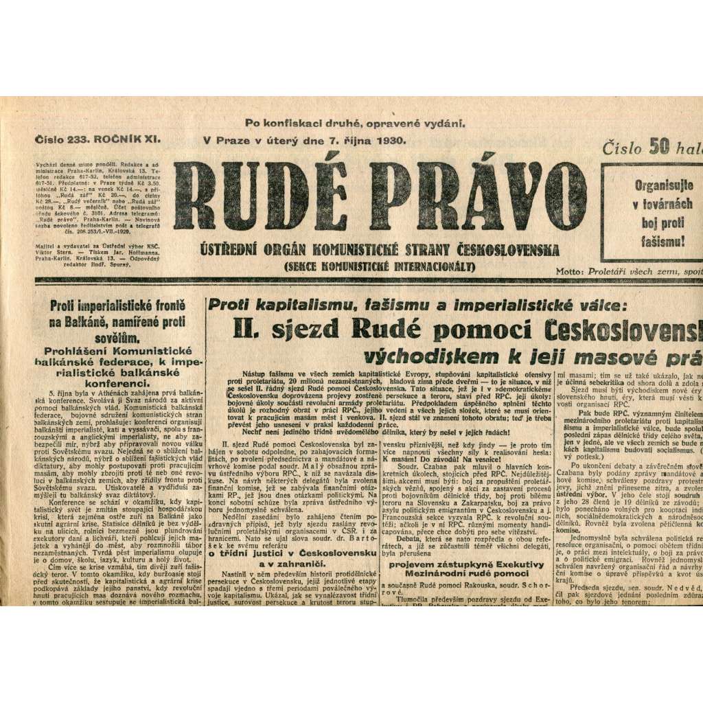 Rudé právo (7.10.1930) - staré noviny, 1. republika Rudé právo (7.10.1930) - staré noviny, 1. republika