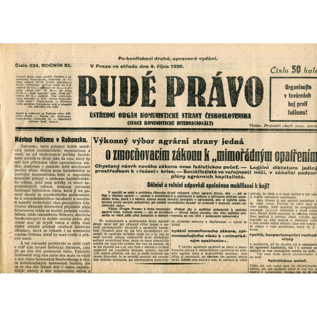 Rudé právo (8.10.1930) - staré noviny, 1. republika Rudé právo (8.10.1930) - staré noviny, 1. republika