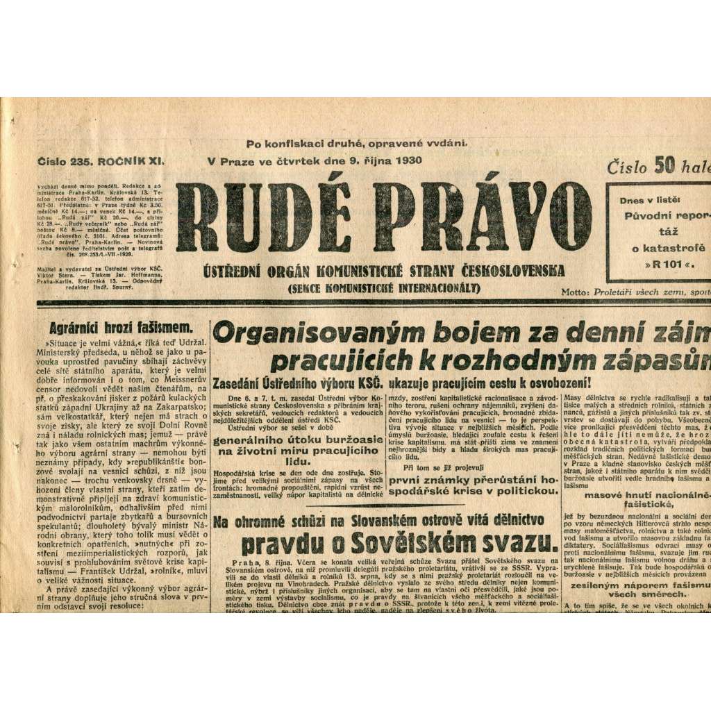 Rudé právo (9.10.1930) - staré noviny, 1. republika Rudé právo (9.10.1930) - staré noviny, 1. republika