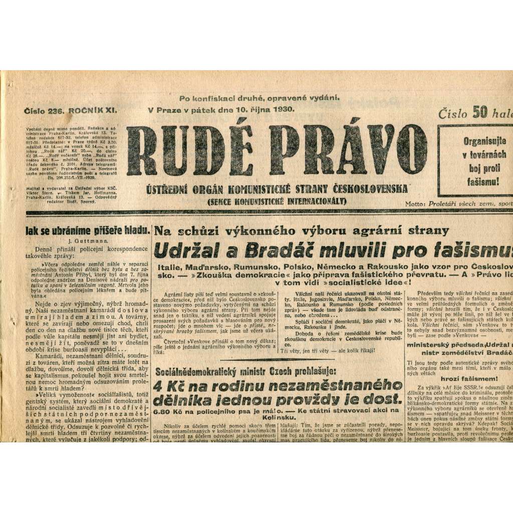 Rudé právo (10.10.1930) - staré noviny, 1. republika Rudé právo (10.10.1930) - staré noviny, 1. republika