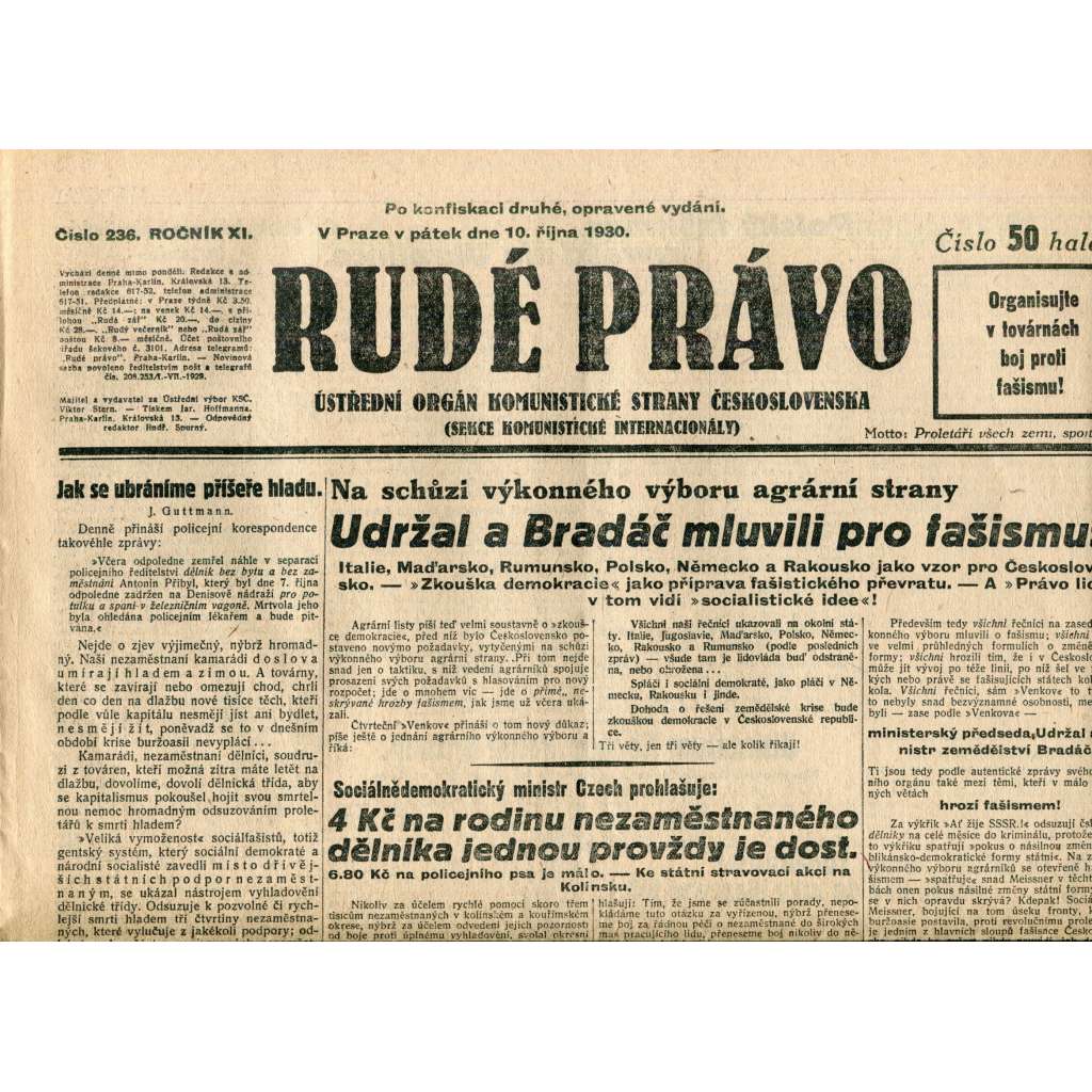 Rudé právo (10.10.1930) - staré noviny, 1. republika Rudé právo (10.10.1930) - staré noviny, 1. republika