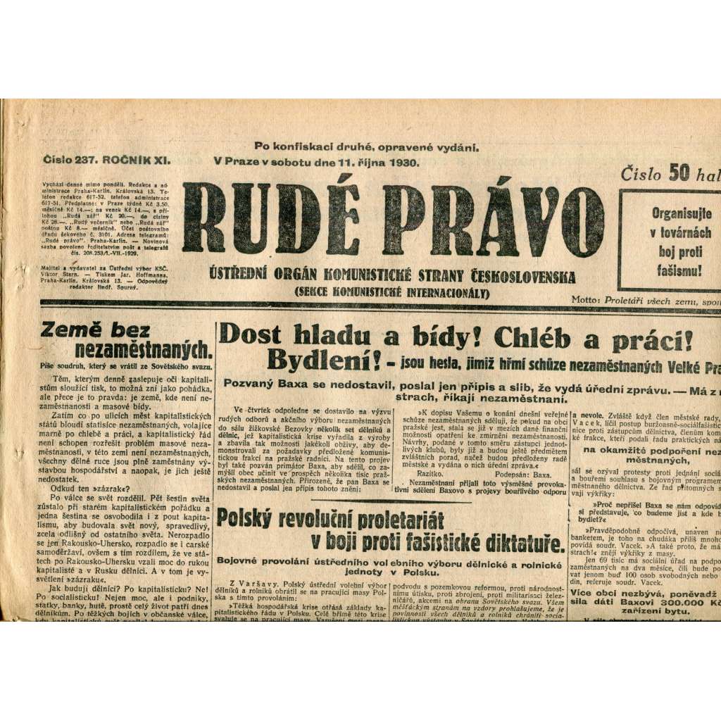 Rudé právo (11.10.1930) - staré noviny, 1. republika Rudé právo (11.10.1930) - staré noviny, 1. republika