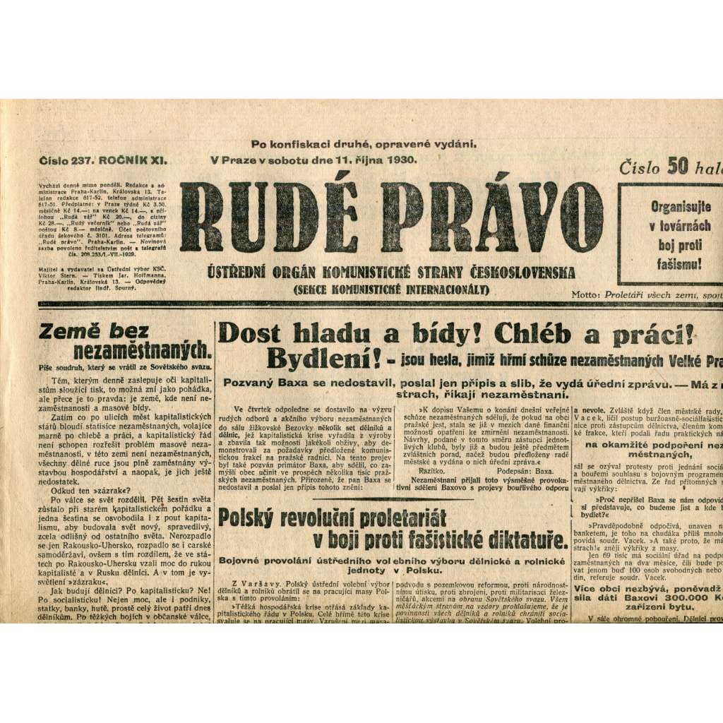 Rudé právo (11.10.1930) - staré noviny, 1. republika Rudé právo (11.10.1930) - staré noviny, 1. republika
