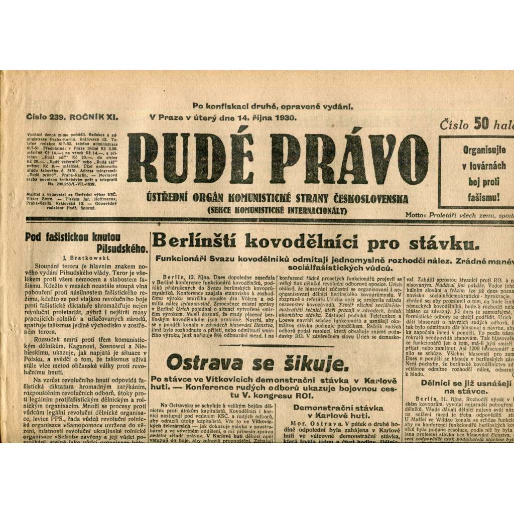 Rudé právo (14.10.1930) - staré noviny, 1. republika