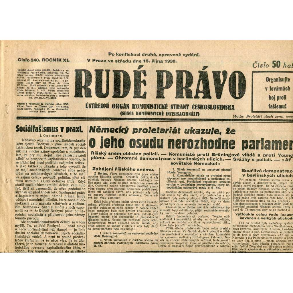 Rudé právo (15.10.1930) - staré noviny, 1. republika