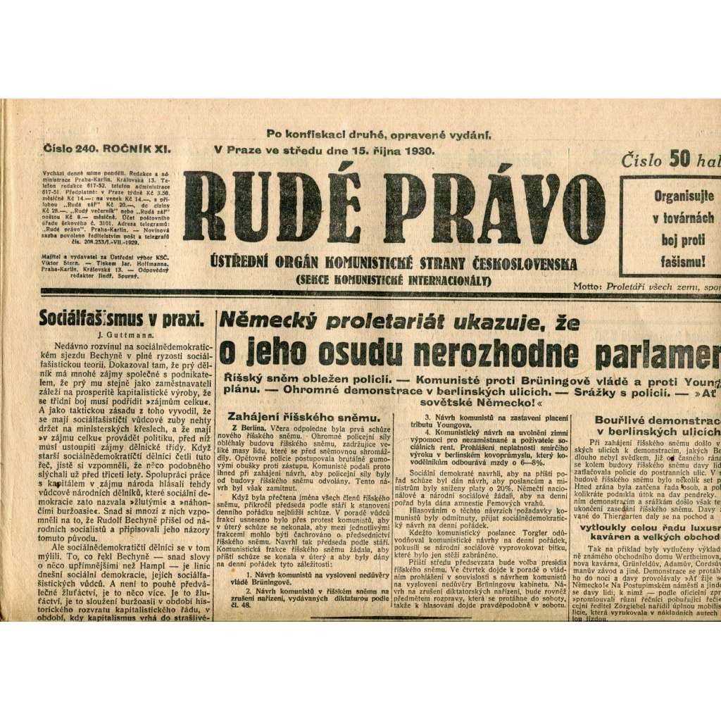 Rudé právo (15.10.1930) - staré noviny, 1. republika
