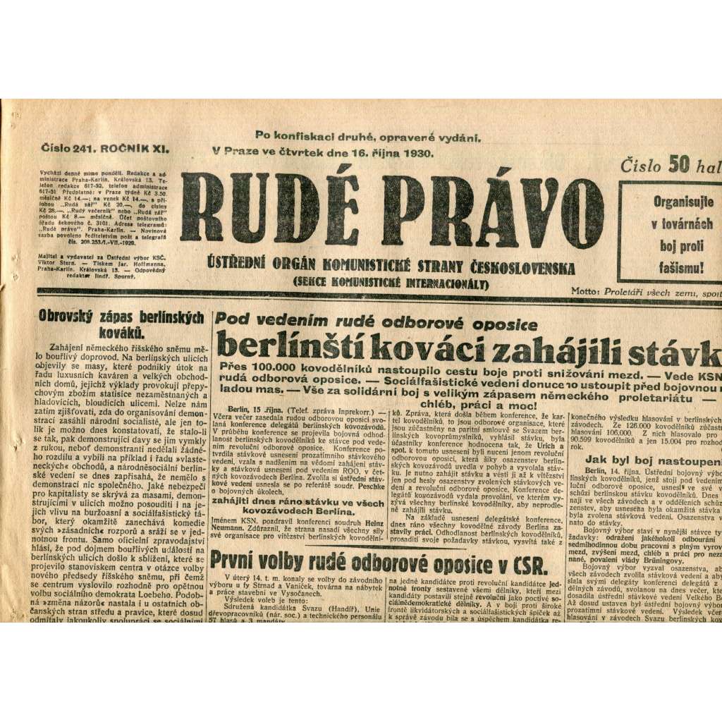 Rudé právo (16.10.1930) - staré noviny, 1. republika