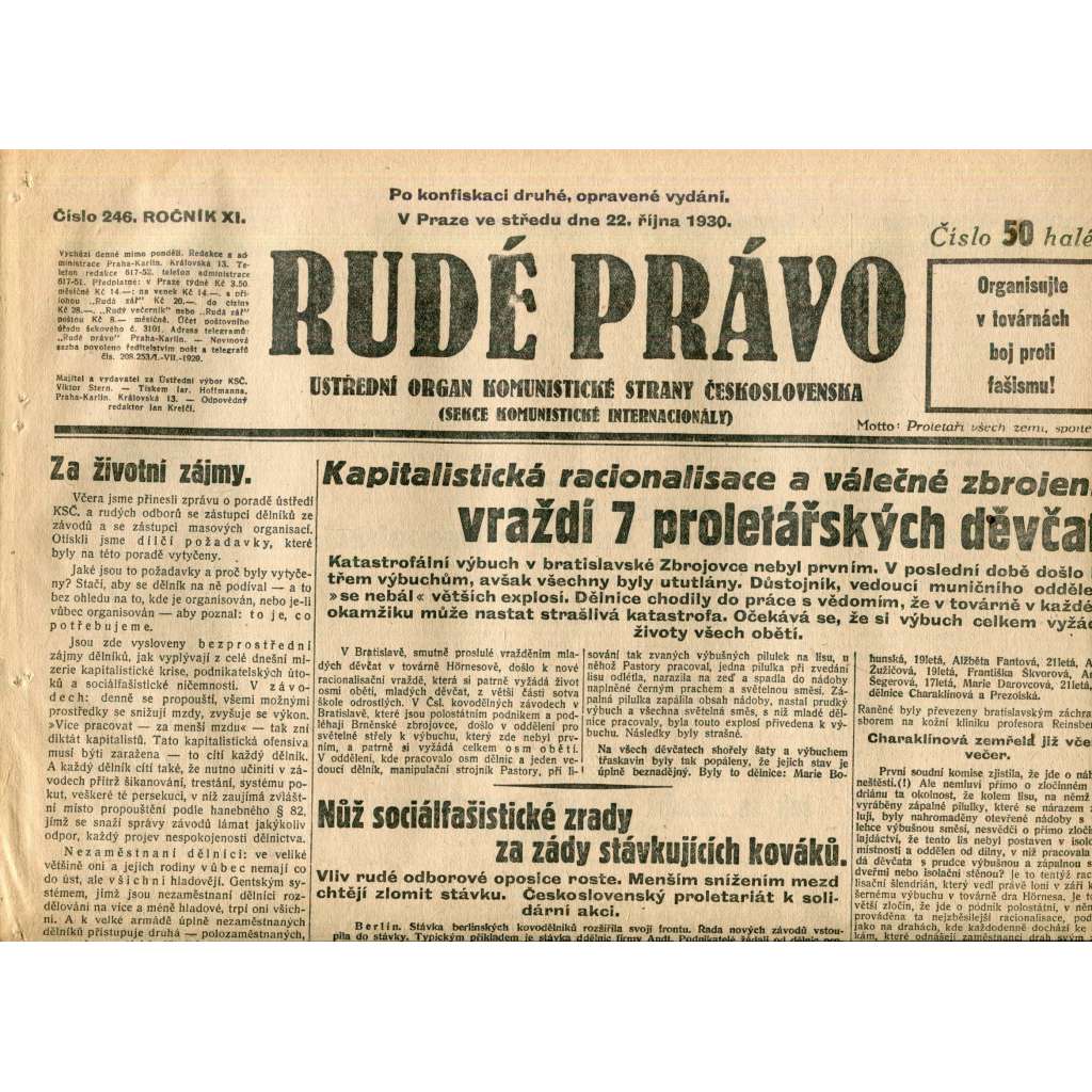 Rudé právo (22.10.1930) - staré noviny, 1. republika Rudé právo (22.10.1930) - staré noviny, 1. republika