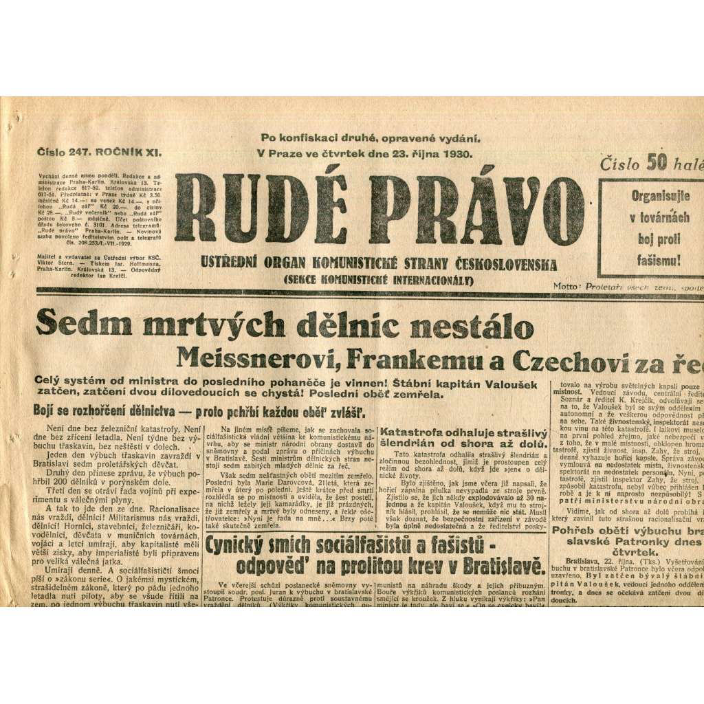 Rudé právo (23.10.1930) - staré noviny, 1. republika Rudé právo (23.10.1930) - staré noviny, 1. republika