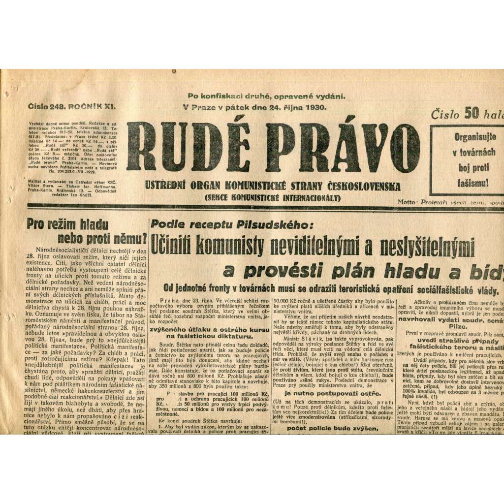 Rudé právo (24.10.1930) - staré noviny, 1. republika Rudé právo (24.10.1930) - staré noviny, 1. republika