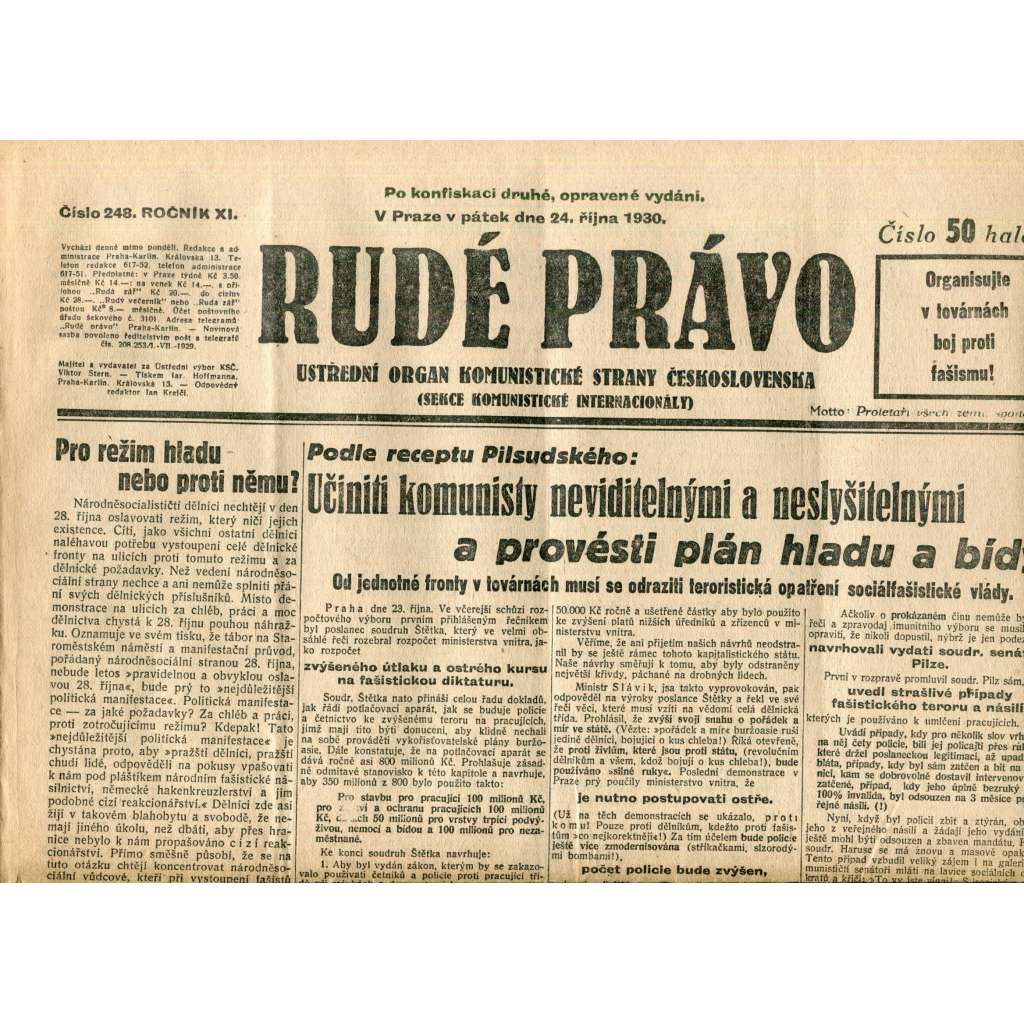 Rudé právo (24.10.1930) - staré noviny, 1. republika Rudé právo (24.10.1930) - staré noviny, 1. republika