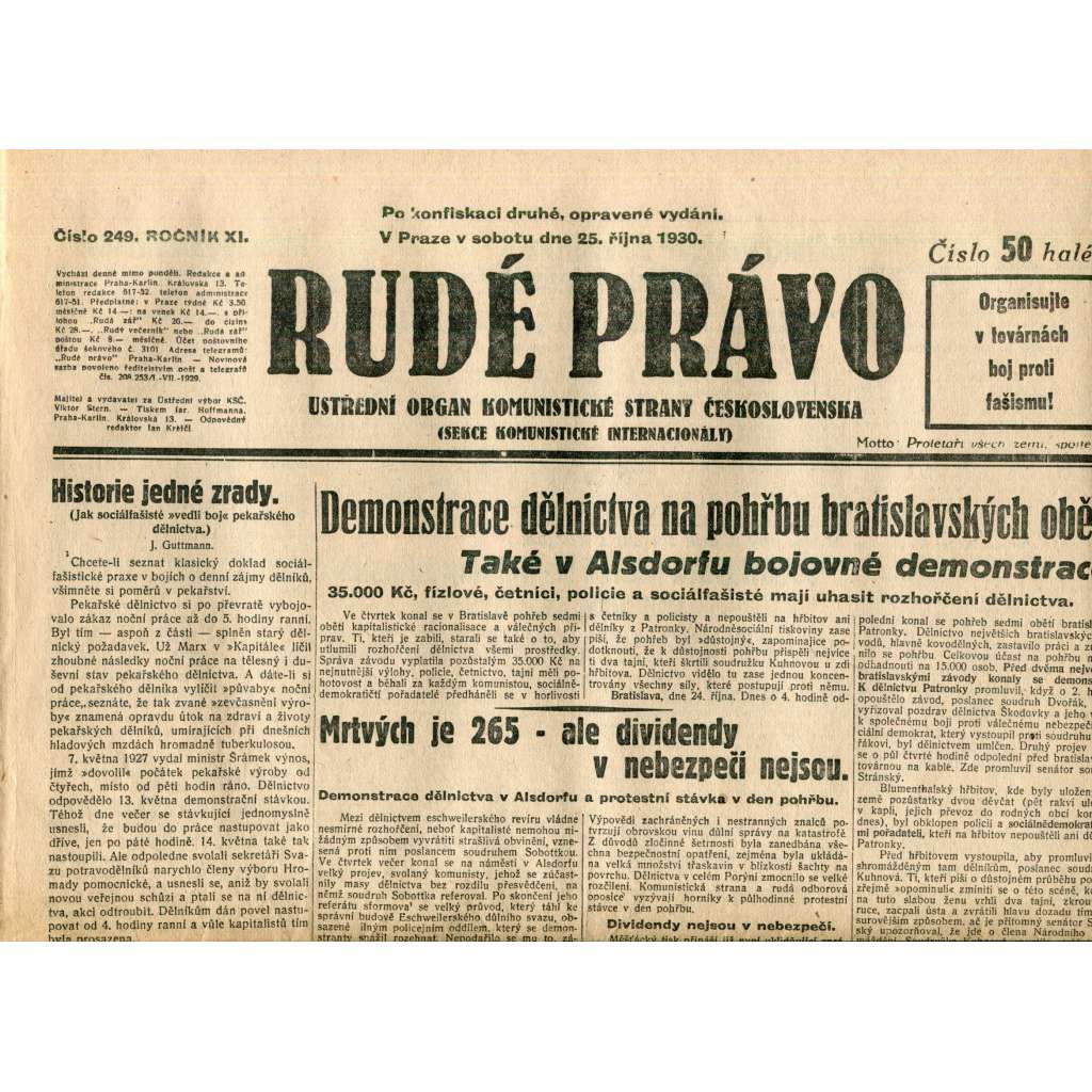 Rudé právo (25.10.1930) - staré noviny, 1. republika Rudé právo (25.10.1930) - staré noviny, 1. republika