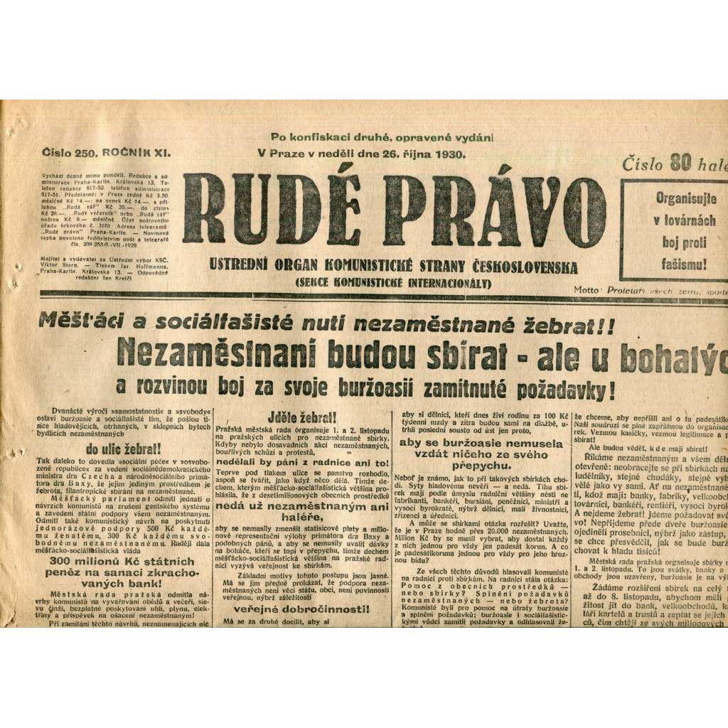 Rudé právo (26.10.1930) - staré noviny, 1. republika Rudé právo (26.10.1930) - staré noviny, 1. republika