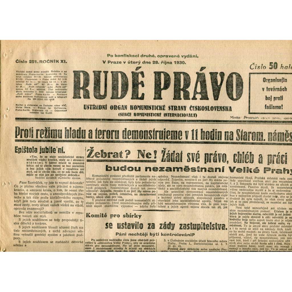 Rudé právo (28.10.1930) - staré noviny, 1. republika