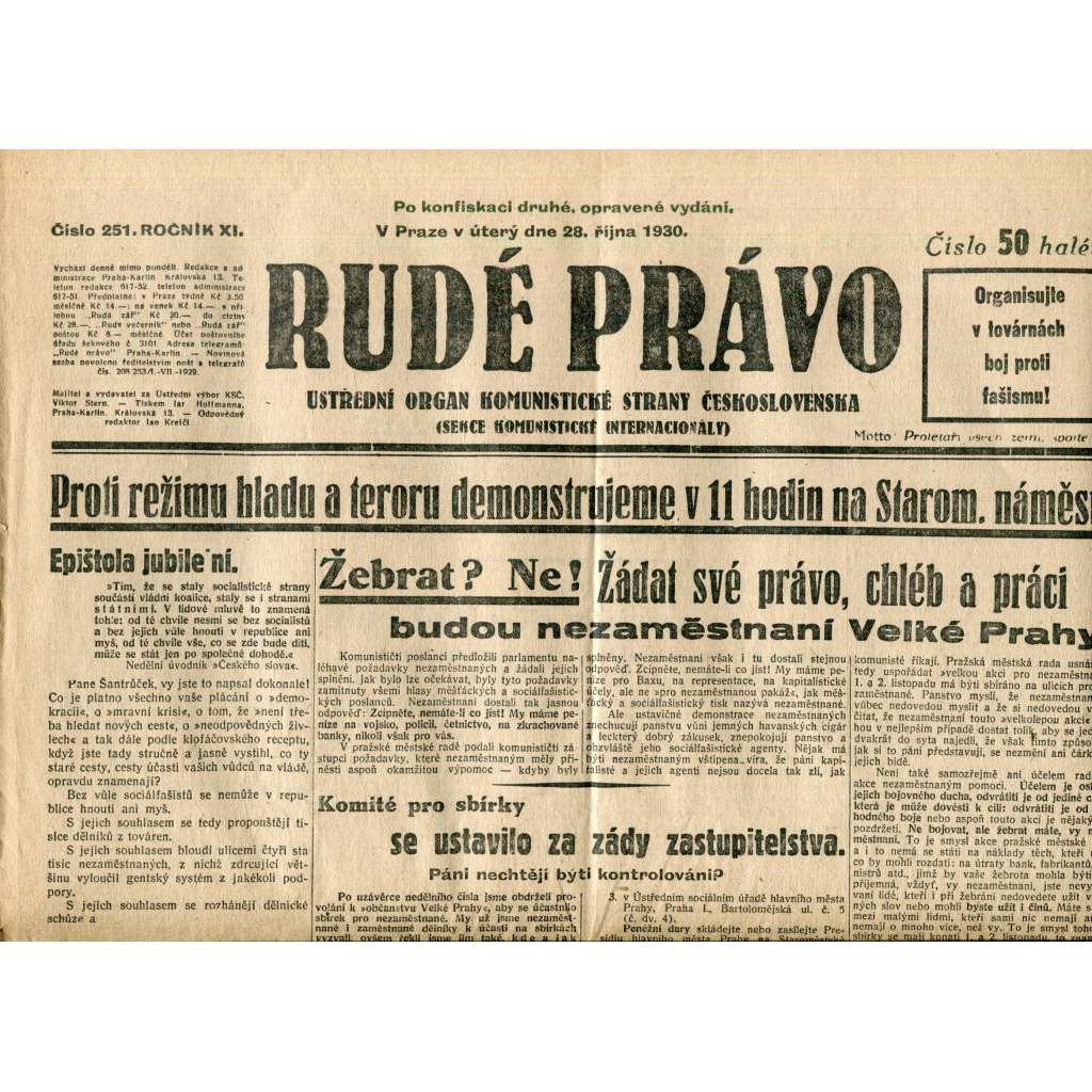 Rudé právo (28.10.1930) - staré noviny, 1. republika