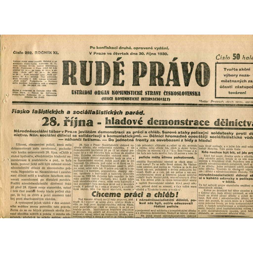 Rudé právo (30.10.1930) - staré noviny, 1. republika