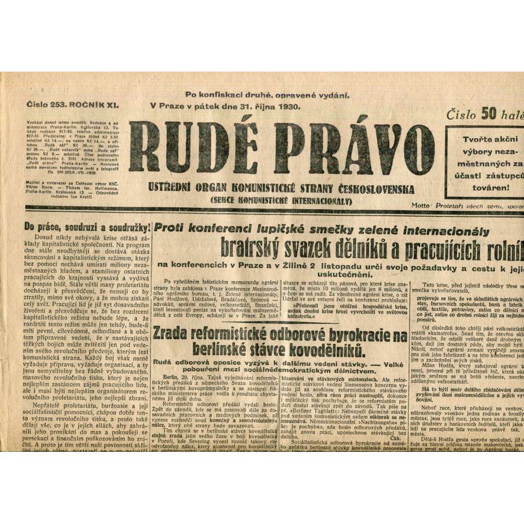 Rudé právo (31.10.1930) - staré noviny, 1. republika