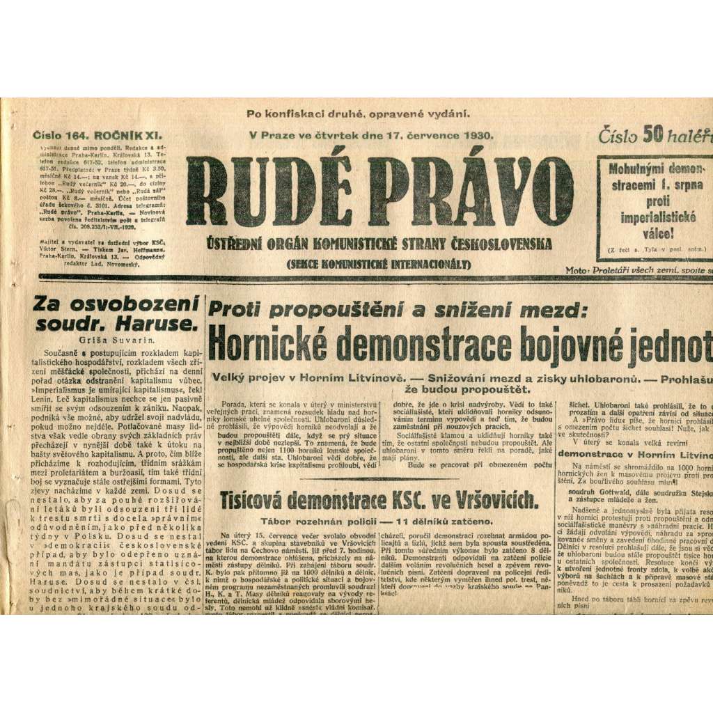 Rudé právo (17.7.1930) - staré noviny, 1. republika Rudé právo (17.7.1930) - staré noviny, 1. republika