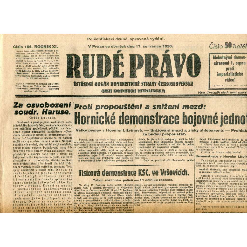Rudé právo (17.7.1930) - staré noviny, 1. republika Rudé právo (17.7.1930) - staré noviny, 1. republika