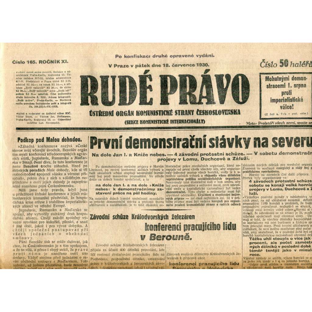 Rudé právo (18.7.1930) - staré noviny, 1. republika Rudé právo (18.7.1930) - staré noviny, 1. republika